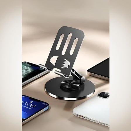 360° Döner Metal Telefon ve Tablet Tutucu Stand, Katlanabilir Teleskopik, Silikon Pedli, Kaymaz Tabanlı, Ev Ofis Seyahat İçin Pratik Çözüm