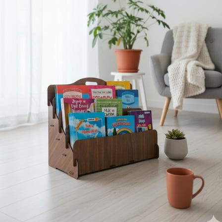 Carry Montessori 4 Raflı Ahşap Mini Kitaplık -Çocuk Odası Kitaplık (Ceviz Renk)