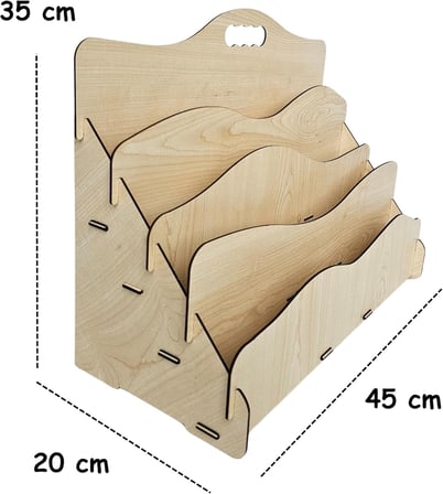 Carry Montessori 4 Raflı DALGALI Ahşap Mini Kitaplık -Çocuk Odası Kitaplık - Çocuk Kitaplığı - Bebek & Çocuk Odası için Mini Kitaplık- Çocukların kolay erişebileceği kitaplık - (AKÇAAĞAÇ)