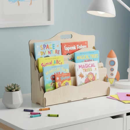 Carry Montessori 4 Raflı DALGALI Ahşap Mini Kitaplık -Çocuk Odası Kitaplık - Çocuk Kitaplığı - Bebek & Çocuk Odası için Mini Kitaplık- Çocukların kolay erişebileceği kitaplık - (AKÇAAĞAÇ)