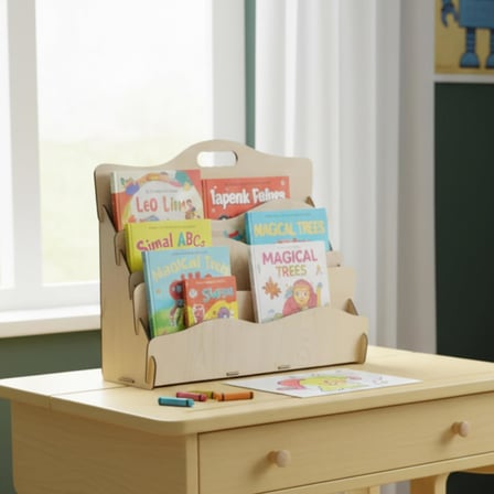 Carry Montessori 4 Raflı DALGALI Ahşap Mini Kitaplık -Çocuk Odası Kitaplık - Çocuk Kitaplığı - Bebek & Çocuk Odası için Mini Kitaplık- Çocukların kolay erişebileceği kitaplık - (AKÇAAĞAÇ)