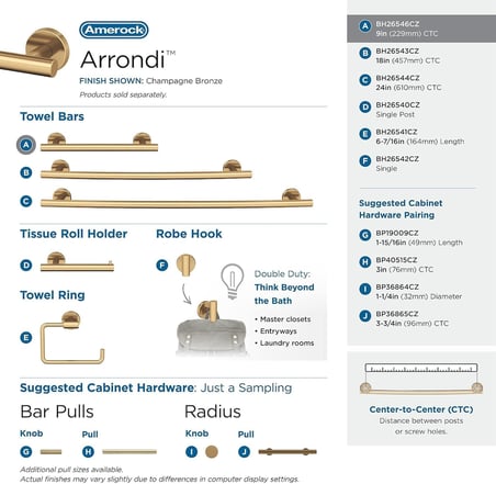 Arrondi Şampanya Bronz Çağdaş 9 inç (229 mm)-Havlu Askısı