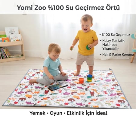 Zoo Su Geçirmez Yer/Masa Örtüsü, 145x300cm, Dikdörtgen,%100 Polyester, Aktivite, Yemek ve Oyun İçin, Doğa Dostu ve Çevreci