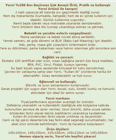 Zoo Su Geçirmez Yer/Masa Örtüsü, 145x300cm, Dikdörtgen,%100 Polyester, Aktivite, Yemek ve Oyun İçin, Doğa Dostu ve Çevreci