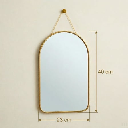 DEİNHAUS Dekoratif Duvar Aynası, 23x40 cm, İnce GoldMetal Çerçeve, Kemer Tasarım, Sarı Askı İpli, Modern Stil, Antre ve Banyo için