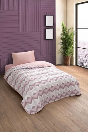 Tek Kişilik Desenli Kapitone Çift Taraflı Renkli Pike Yatak Örtüsü Takımı 160x230 cm (Çarşafsız) (Pudra)