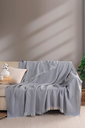 Carden Organik Pamuklu Koltuk Örtüsü Desenli 200x230 Cm Kanepe Çekyat Buldan Bezi Gri