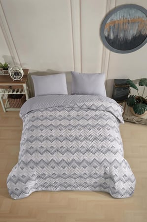 Çift Kişilik Desenli Kapitone Çift Taraflı Renkli Pike Yatak Örtüsü Takımı 200x230 cm (Çarşafsız) (Gri)