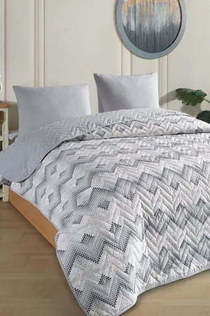 Çift Kişilik Desenli Kapitone Çift Taraflı Renkli Pike Yatak Örtüsü Takımı 200x230 cm (Çarşafsız) (Gri)