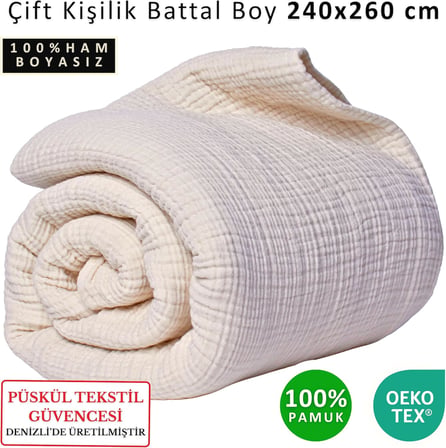 PÜSKÜL Battal Boy Çift Kişilik Müslin Yatak Örtüsü ve Pike, 4-Katlı, Lüks