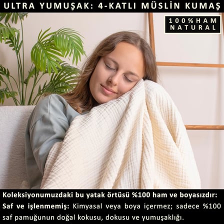 PÜSKÜL Battal Boy Çift Kişilik Müslin Yatak Örtüsü ve Pike, 4-Katlı, Lüks