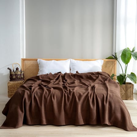 RAYME TEKSTİL Waffle Desenli Pike Yatak Örtüsü Koyu Kahverengi, Çift Kişilik Pike 200x230 cm, 100% Pamuk, Hafif 4 Mevsim Kullanım