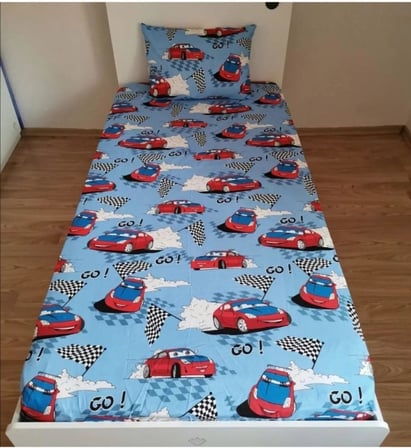 DENİZLİ ÇEYİZ Tek Kişilik Lastikli Fitted Çarşaf Takımı Kırmızı Araba Mavi 100 x 200