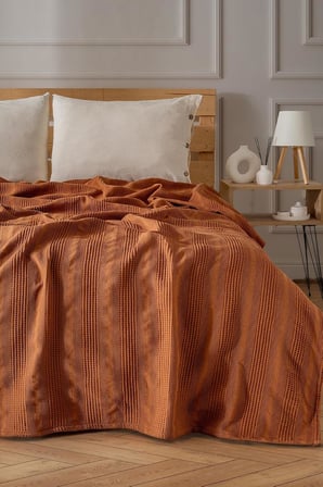 100% Pamuk Pike Tek Kişilik, Waffle Bordür Desenli Yatak Örtüsü, Hafif Yazlık Pike, Denizli Üretimi Kaliteli Yatak Örtüsü (Tarçın Kahve, Tek Kişilik Pike 160x220 cm)