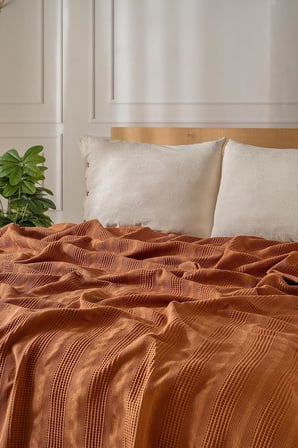 100% Pamuk Pike Tek Kişilik, Waffle Bordür Desenli Yatak Örtüsü, Hafif Yazlık Pike, Denizli Üretimi Kaliteli Yatak Örtüsü (Tarçın Kahve, Tek Kişilik Pike 160x220 cm)