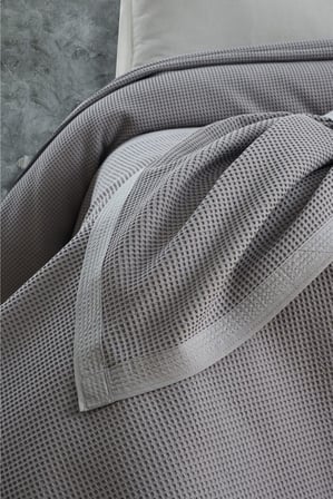 Klimalı Pike,%100 Pamuk Petekli Pike, Dörtmevsim Pike Battal Boy 240x260 Gri