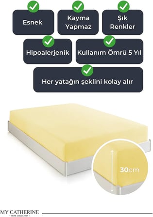 Lastikli & Hipoalerjenik Çarşaf |%100 Pamuk Penye Kumaş | 140x200 cm Çift Kişilik - Lemon, LUXCARSAF