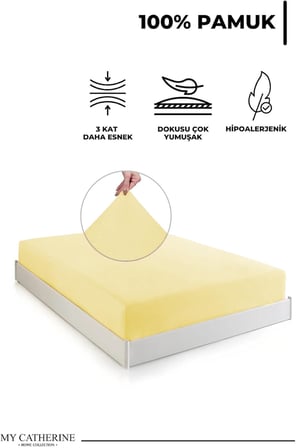 Lastikli & Hipoalerjenik Çarşaf |%100 Pamuk Penye Kumaş | 140x200 cm Çift Kişilik - Lemon, LUXCARSAF
