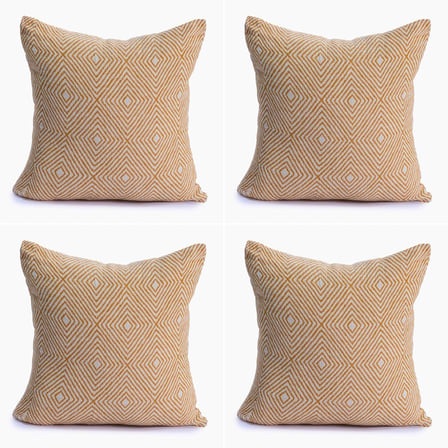 Lüks 100% Pamuk Dekoratif Desenli Kırlent Kılıfı 4 Adet Set 45x45 cm, Kaliteli Pamuklu Kumaş Kırlent ve Minder Kılıfı (Altın Sarısı, 4 Adet 45x45 cm)