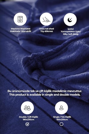 Mayer Supersoft Yumuşak Çift Kişilik Battaniye 180x230 cm Lacivert