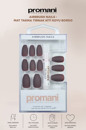 Airbrush Nails - Mat Takma Tırnak Kiti Koyu Bordo
