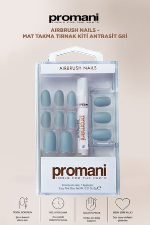 Airbrush Nails - Mat Takma Tırnak Kiti Antrasit Gri