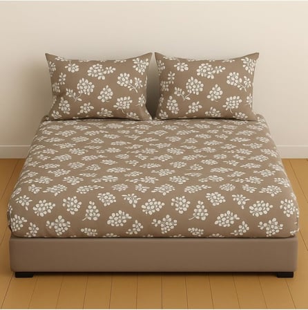 Çift Kişilik Desenli Lastikli Çarşaf Seti 140X200 Cm + 2 Adet Yastık Kılıfı 50X70 Kahve, stiltciftdn140