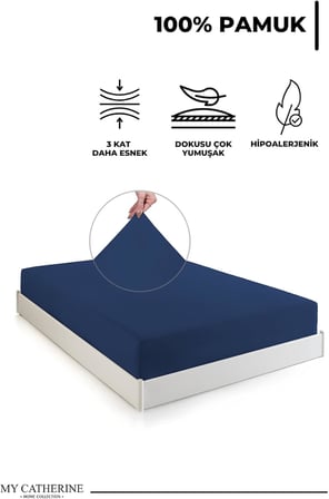 Lastikli & Hipoalerjenik Çarşaf |%100 Pamuk Çarşaf Penye Kumaş | Tek-Çift Kişilik-Battal Boy Çarşaf -LACIVERT-180X200, LUXCARSAF
