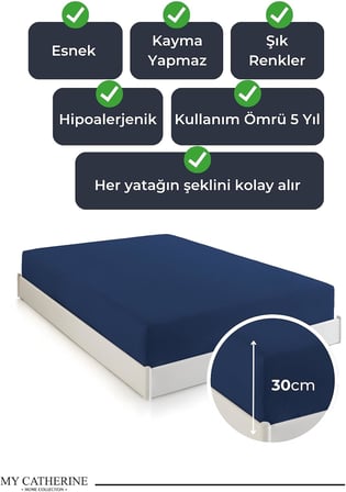Lastikli & Hipoalerjenik Çarşaf |%100 Pamuk Çarşaf Penye Kumaş | Tek-Çift Kişilik-Battal Boy Çarşaf -LACIVERT-180X200, LUXCARSAF