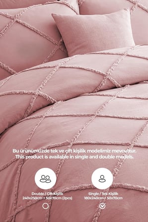 Pamuklu Aimar Yatak Örtüsü Takımı Tek Kişilik Günlük Çift Taraflı Boho 2 Parça Elyaf Dolgulu Pudra
