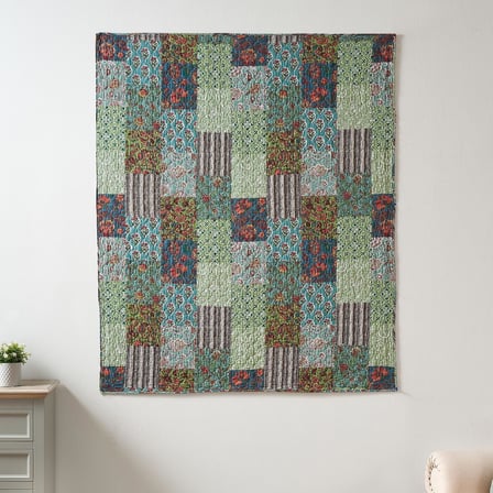 Greenland Home Jasmin Boho Tarzı Ters Çevrilebilir Örtü Yorganı, 127x152 cm, Yeşim Taşı