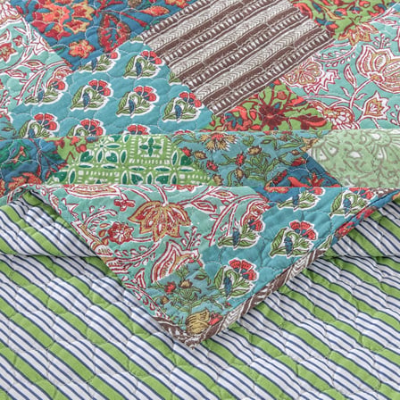 Greenland Home Jasmin Boho Tarzı Ters Çevrilebilir Örtü Yorganı, 127x152 cm, Yeşim Taşı