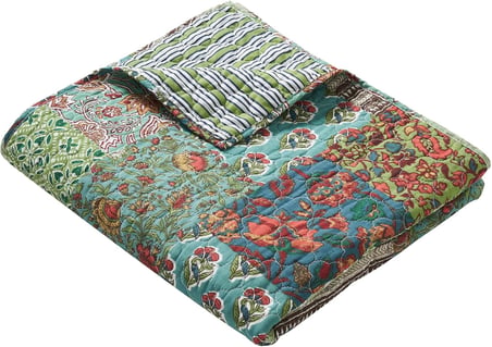 Greenland Home Jasmin Boho Tarzı Ters Çevrilebilir Örtü Yorganı, 127x152 cm, Yeşim Taşı