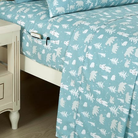 Lüks Yumuşak Yatak Çarşafları Tatil Deseni 1500 Premium Otel Kalitesinde Mikrofiber - Yumuşaklık Kırışıklık ve Solmaya Dayanıklı (6 Parça) Yatak Takımı, Kral, Mavi Kutup Ayısı