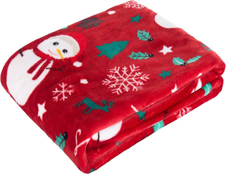 Lüks Kadife Süper Yumuşak Noel Baskıları Polar Battaniye-Tatil Teması Ev Dekoru Kış Yatakları, Kanepe ve Hediye için Tüylü Sıcak ve Rahat Örtüler, 127 x 152 cm, Kırmızı Kardan Adam