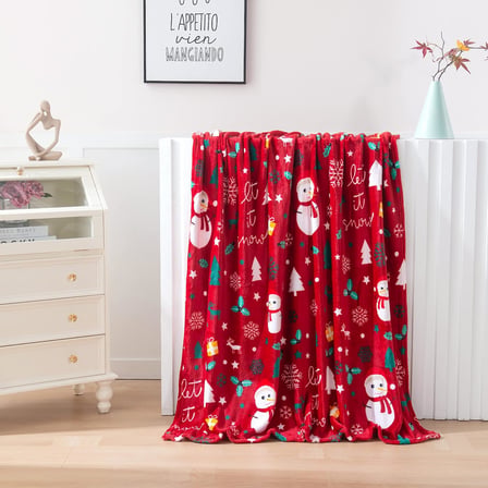 Lüks Kadife Süper Yumuşak Noel Baskıları Polar Battaniye-Tatil Teması Ev Dekoru Kış Yatakları, Kanepe ve Hediye için Tüylü Sıcak ve Rahat Örtüler, 127 x 152 cm, Kırmızı Kardan Adam
