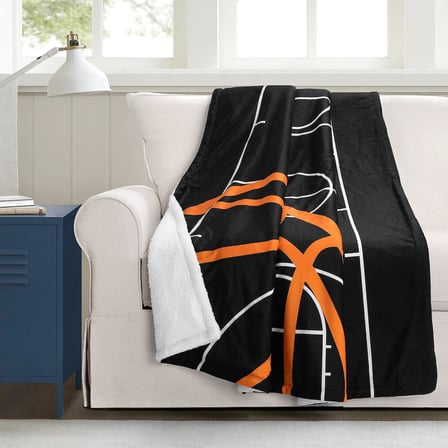 Basketbol Oyunu Sherpa Battaniye, 152,4 cm x 127 cm, Siyah ve Turuncu