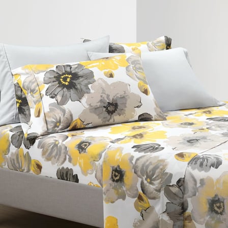 Leah Yumuşak Çarşaf Seti Sarı/Gri 6 Parça Queen