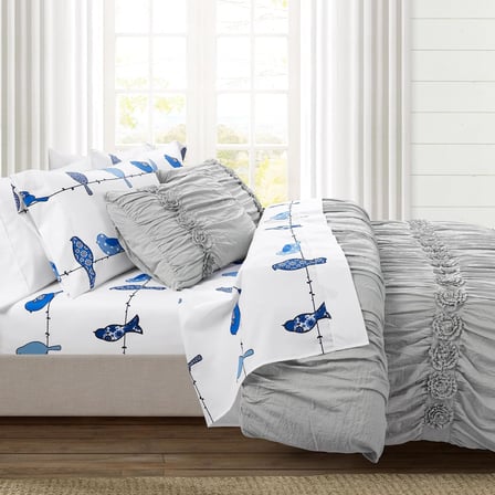 Rowley Birds Yumuşak Çarşaf 6 Parça Set, Kraliçe, Lacivert