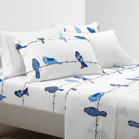 Rowley Birds Yumuşak Çarşaf 6 Parça Set, Kraliçe, Lacivert