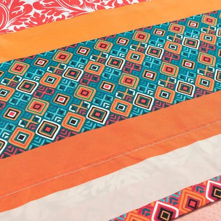 Boho Çizgili Yumuşak Çarşaf 6 Parça Set, Kraliçe, Turkuaz ve Mandalina