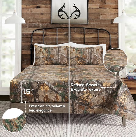 Realtree Xtra Kamuflaj Nevresim Kraliçe Çarşaf Seti Polikoton Kumaş, Süper Yumuşak, Bakımı Kolay Sık Dokunmuş 4 Parça Çarşaf Seti, Yatak Odası, Avcılık ve Dış Mekan Kamuflajı Yatak Odası için - Queen