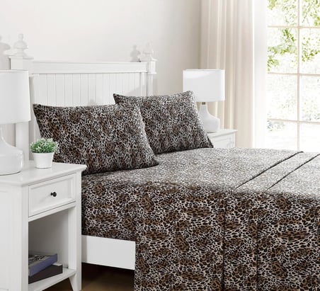 Baskılı Mikrofiber Çarşaf Seti, Yumuşak Rahat Kolay Bakım, 12" Derin Cepli 1 Lastikli Çarşaf, 1 Düz Çarşaf, Yastık Kılıfı, Kral, Zara Leopar içerir