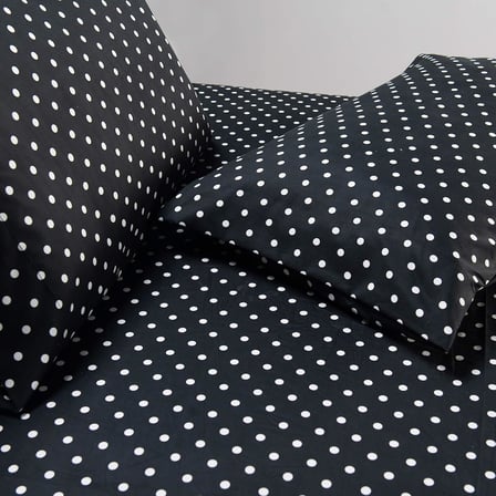 Lüks Yumuşak Yatak Çarşafları Polkadot Desenli 1500 İplik Sayısı Perkal Mısır Kalitesinde Yumuşaklık Kırışma ve Solmaya Karşı Dayanıklı (6 Parça) Yatak Seti, Kraliçe, Siyah