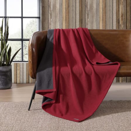 Battaniye - Ters Çevrilebilir Sherpa Kumaş, Ultra Pelüş ve Lüks Sıcak, Makinede Yıkanabilir, Polyester, Kırmızı/Koyu Duman