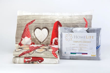 İtalya'da Flanel Nevresim Set% 100 Sıcak Pamuk Yapımı | Gömme Sac 160 x 300 cm + Gömme Sac 90 x 200 cm + Kapak Yastık 50 x 80 cm | Gnome Baskı [Kırmızı, 1P]