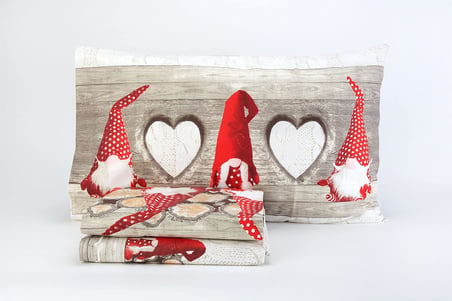 İtalya'da Flanel Nevresim Set% 100 Sıcak Pamuk Yapımı | Gömme Sac 160 x 300 cm + Gömme Sac 90 x 200 cm + Kapak Yastık 50 x 80 cm | Gnome Baskı [Kırmızı, 1P]