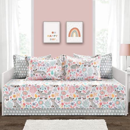 Pixie Fox 6 Parça Yatak Örtüsü Seti, Gri ve Pembe, 99 cm x 190 cm
