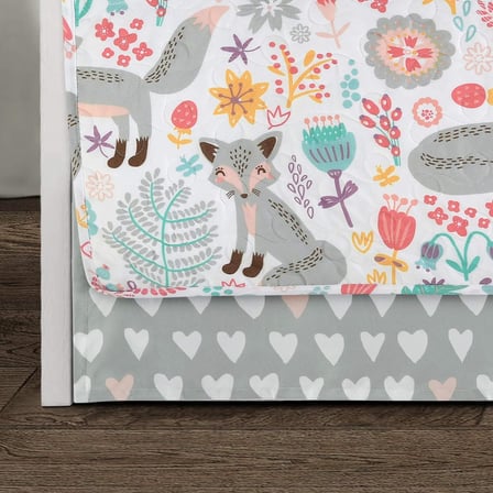 Pixie Fox 6 Parça Yatak Örtüsü Seti, Gri ve Pembe, 99 cm x 190 cm
