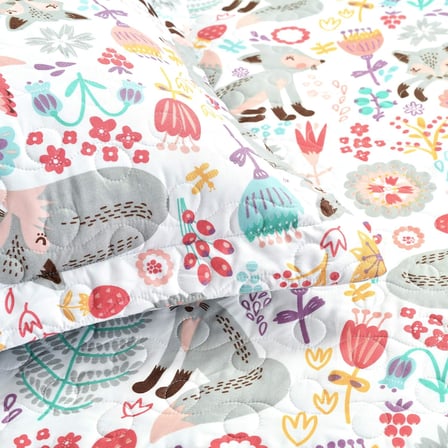 Pixie Fox 6 Parça Yatak Örtüsü Seti, Gri ve Pembe, 99 cm x 190 cm